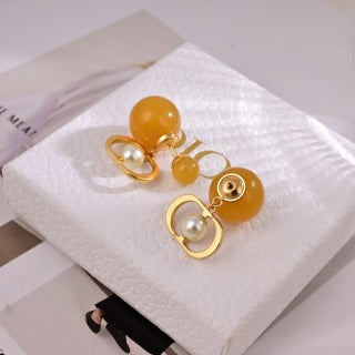 Dior Amber Pearl Orbital Stud Earrings