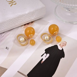 Dior Amber Pearl Orbital Stud Earrings