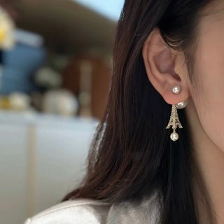 Dior Eiffel Pearl Crystal Drop Stud Earrings