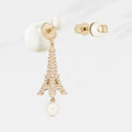 Dior Eiffel Pearl Crystal Drop Stud Earrings