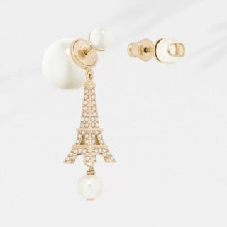 Dior Eiffel Pearl Crystal Drop Stud Earrings