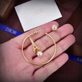 Dior Eiffel Pearl Hoop Drop Stud Earrings