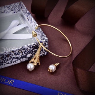 Dior Eiffel Pearl Hoop Drop Stud Earrings