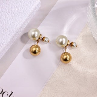 Dior Pearl Orbital Gold Drop Stud Earrings