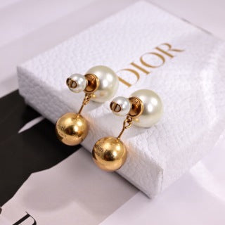 Dior Pearl Orbital Gold Drop Stud Earrings