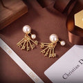 Dior Pearl Ribbon Logo Drop Stud Earrings