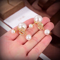 Dior Pearl Ribbon Crystal Stud Earrings