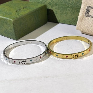 Gucci Interlocking G Multicolor Crystal Accent Cuff Bracelet