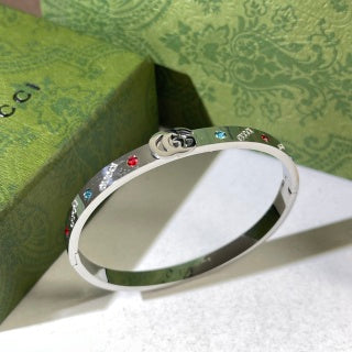 Gucci Interlocking G Multicolor Crystal Accent Cuff Bracelet