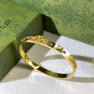 Gucci Interlocking G Multicolor Crystal Accent Cuff Bracelet
