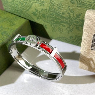 Gucci Interlocking G Web Stripe Rectangular Plaque Cuff Bracelet