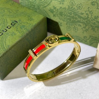 Gucci Interlocking G Web Stripe Rectangular Plaque Cuff Bracelet
