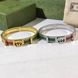 Gucci Interlocking G Web Stripe Rectangular Plaque Cuff Bracelet