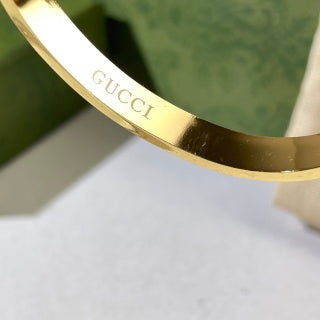 Gucci Web Stripe GG Engraved Crystal Detail Cuff Bracelet