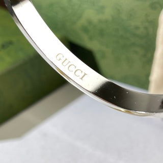 Gucci Interlocking G Pearl Accent Letter Chain Cuff Bracelet