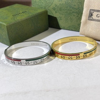 Gucci Web Stripe GG Engraved Crystal Line Cuff Bracelet