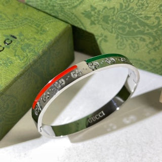 Gucci Web Stripe GG Engraved Crystal Line Cuff Bracelet