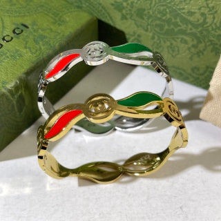 Gucci Interlocking G Web Stripe Wave Cuff Bracelet
