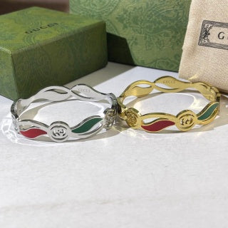 Gucci Interlocking G Web Stripe Wave Cuff Bracelet