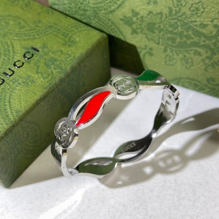 Gucci Interlocking G Web Stripe Wave Cuff Bracelet