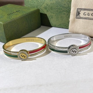 Gucci Interlocking G Web Stripe Crystal Halo Cuff Bracelet