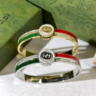 Gucci Interlocking G Web Stripe Crystal Halo Cuff Bracelet