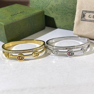 Gucci Interlocking G Web Stripe Medallion Pavé Cuff Bracelet