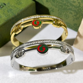 Gucci Interlocking G Web Stripe Medallion Pavé Cuff Bracelet