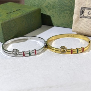 Gucci Web Stripe Crystal Medallion Cuff Bracelet