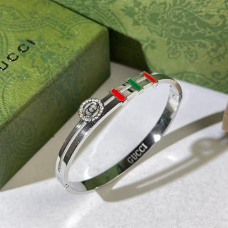 Gucci Web Stripe Crystal Medallion Cuff Bracelet