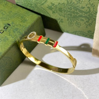 Gucci Web Stripe Crystal Medallion Cuff Bracelet