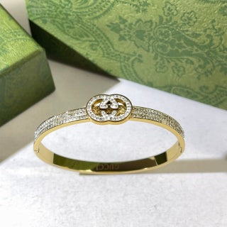 Gucci Interlocking G Crystal Halo Medallion Cuff Bracelet
