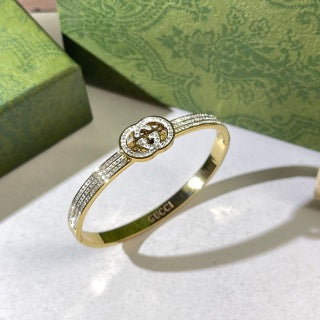 Gucci Interlocking G Crystal Halo Medallion Cuff Bracelet