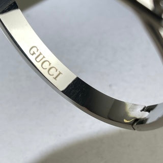 Gucci Web Stripe Engraved Plaque Cuff Bracelet