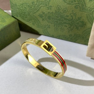 Gucci Web Stripe Engraved Plaque Cuff Bracelet