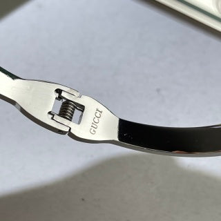 Gucci Web Stripe Logo Engraved Crystal Line Cuff Bracelet
