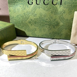 Gucci Web Stripe Logo Engraved Crystal Line Cuff Bracelet