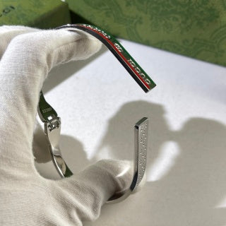 Gucci Web Stripe Logo Engraved Crystal Line Cuff Bracelet