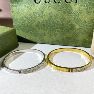 Gucci Web Stripe Crystal Accent Dual Tone Cuff Bracelet