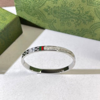 Gucci Web Stripe Crystal Accent Dual Tone Cuff Bracelet