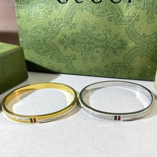 Gucci Web Stripe Crystal Border Slim Cuff Bracelet
