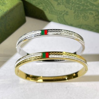Gucci Web Stripe Crystal Border Slim Cuff Bracelet