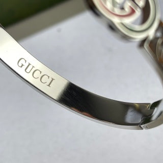 Gucci Interlocking G Web Stripe Oval Medallion Cuff Bracelet
