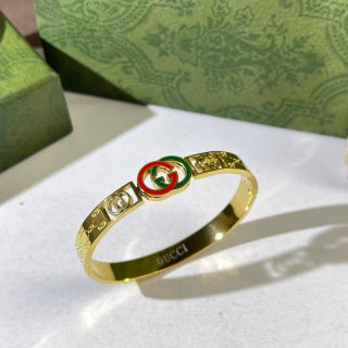 Gucci Interlocking G Web Stripe Oval Medallion Cuff Bracelet