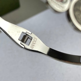 Gucci Interlocking G Round Logo Medallion Web Stripe Cuff Bracelet