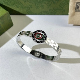 Gucci Interlocking G Web Stripe Medallion Crystal Cuff Bracelet