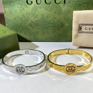 Gucci Interlocking G Web Stripe Medallion Crystal Cuff Bracelet