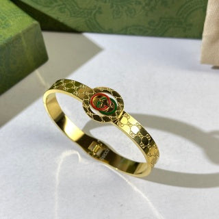 Gucci Interlocking G Web Stripe Medallion Crystal Cuff Bracelet