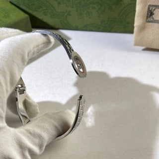 Gucci Interlocking G Web Stripe Medallion Crystal Cuff Bracelet