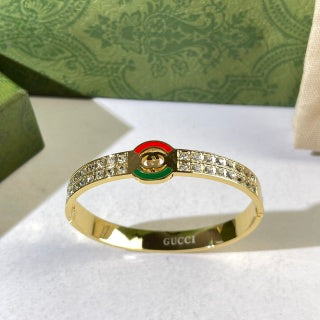 Gucci Interlocking G Crystal Pavé Web Stripe Cuff Bracelet